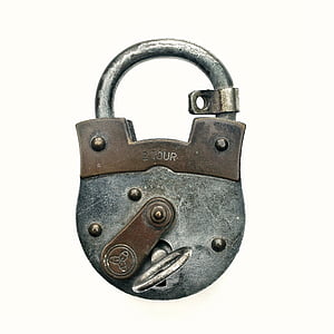 padlock, security, metal, key, lock, cut out, rusty