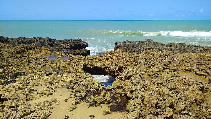 plage, Mar, roches, mar de Beira, Costa, Pierre, Brésil