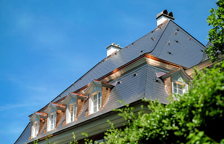 sostre, teulat de pissarra, casa, giebelfenster, coure, arquitectura, Friburg de Brisgòvia