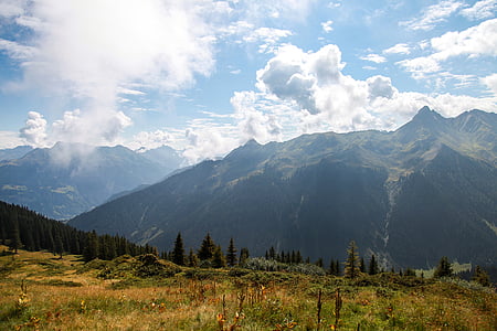 golm, montafon, austria, golm railway, mountains, clouds, hiking