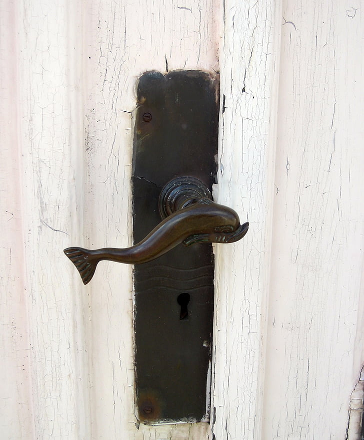 dveře, pero, Delfín, hrad, klíčovou dírkou, klíč, Vintage dveře