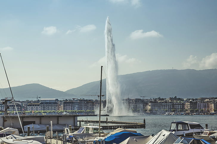 Sveits, fontene, Genève, Swiss, Lake, port