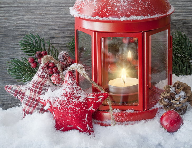 Oudejaarsavond, winter, Kerst, sneeuw, decoratie, rood, viering