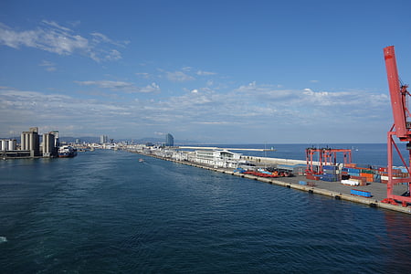 Barcelona port, tavaszi, Barcelona, daru, tengeri szállítás