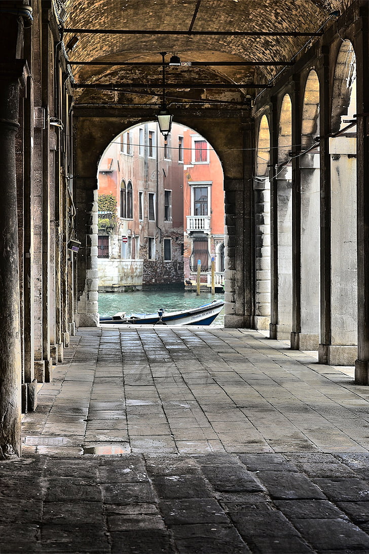 Benátky, gang, Arkády, vody, historicky, fasáda, piliera