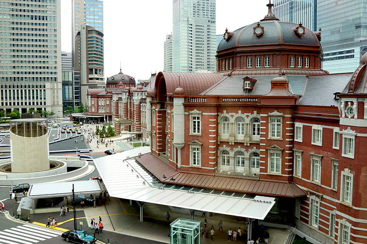tokyo station, tokyo, station, japan, train station, brick, building