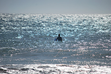 pláž, Já?, Cadiz, okraji moře, písek, voda, surfař