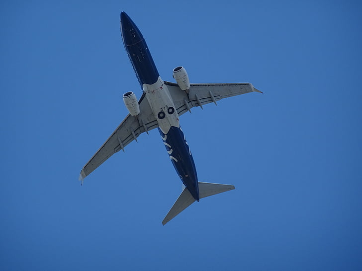 αεροσκάφη, πτέρυγα, μηχανή, λεπτομέρεια, ουρανός, μπλε, μύγα