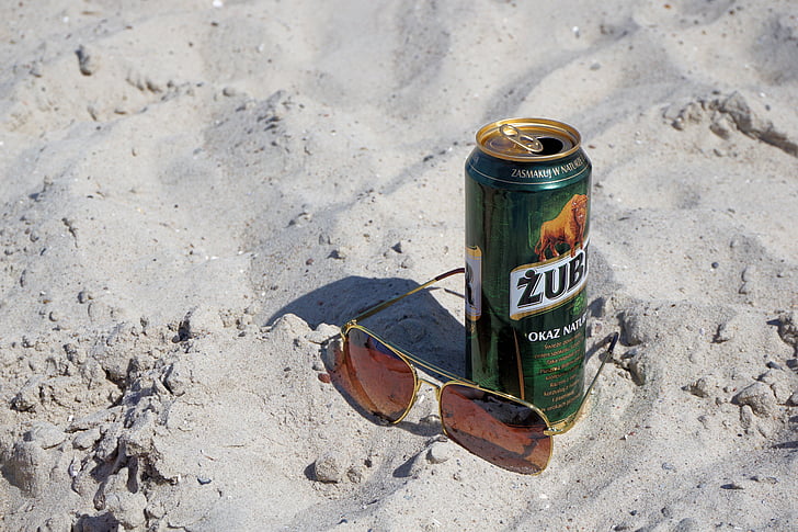 sunglasses, beer, beach, sand, summer, holiday, baltic sea