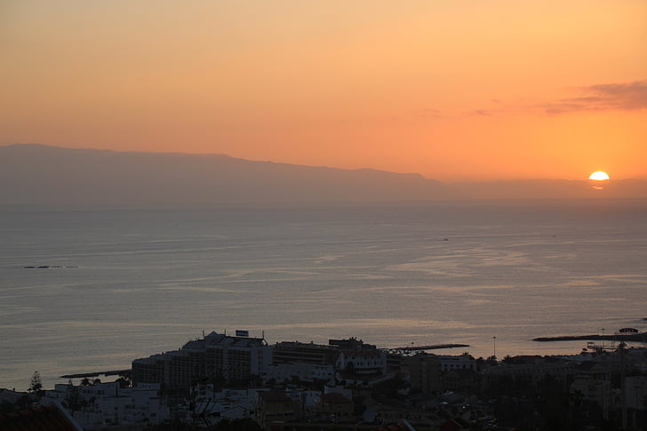 posta de sol, capvespre, crepuscle, Tenerife, en el fons, illa, Gomera