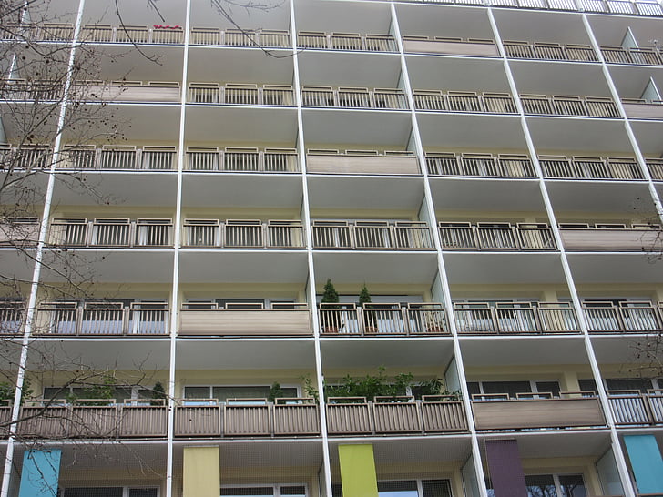 fasade, hjem, vinduet, balkonger, rekkverk, farge, regelmessig