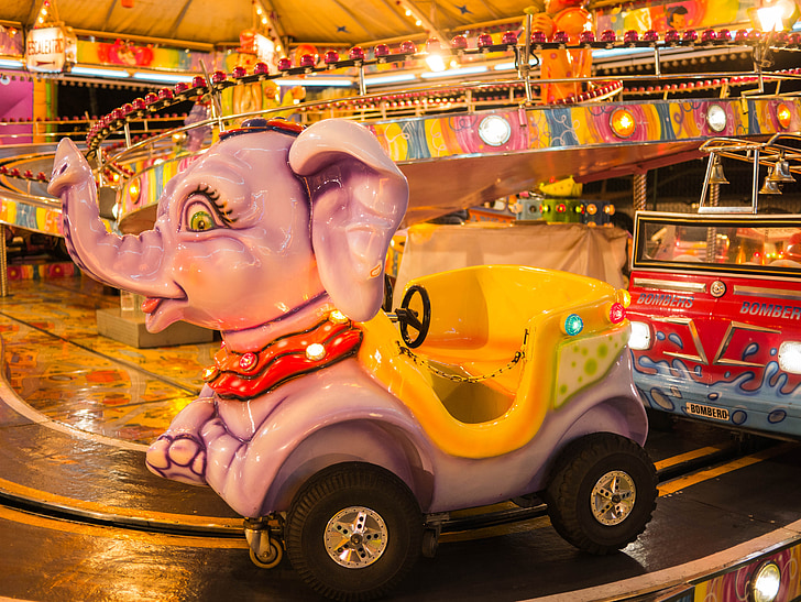 elephant, carousel, play, playfulness, fun, holiday