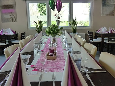comunione dei bambini, gedeckter tabella, comunione, rosa, Pensione, celebrazione, decorazione della tavola