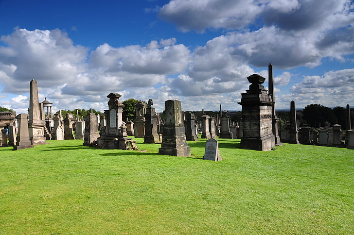kyrkogården, gravstenar, monumentet, gamla, gravar, religion, Glasgow