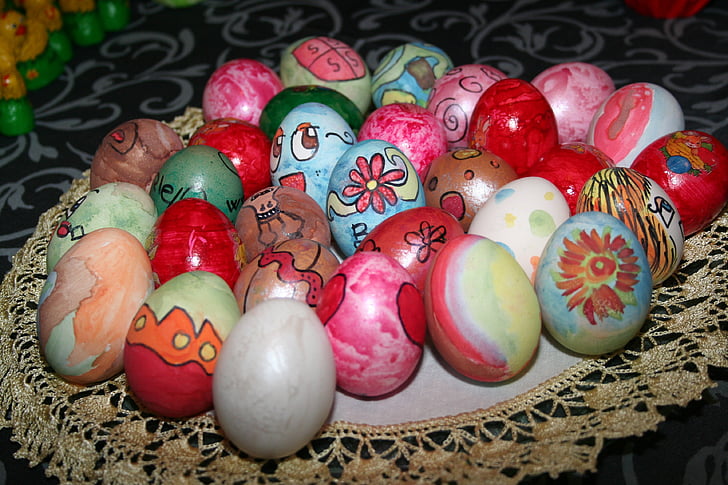ägg, påsk, färgade, färgglada påskägg, massor av ägg, påskägg