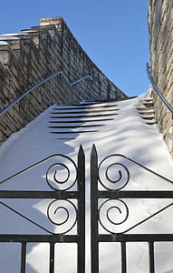 escadas, portão, portão de ferro, neve, Inverno, temporada, arquitetura