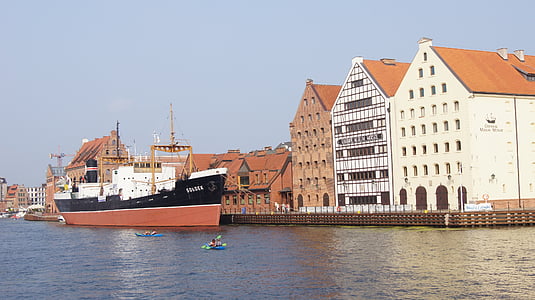 Gdańsk, quai, Pologne, rivière, ville, vieille ville, port