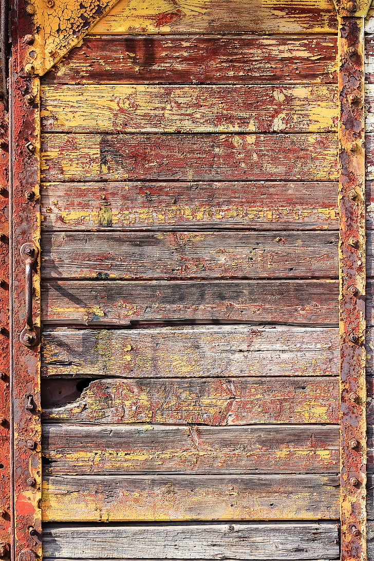rust, door, wagon, wood, iron, oxidation
