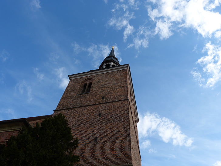 architecture, steeple, nauen germany, church, building, spire, sky