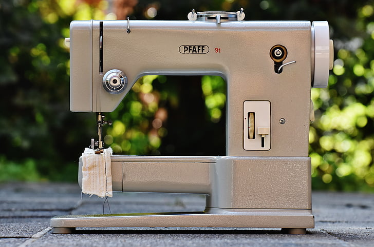 siuvimo mašina, Pfaff, septintajame dešimtmetyje, senas, modelio 91, siūti, audinys
