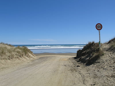 Praia de noventa milhas, praia, areia, Nova Zelândia, oceano, mar, céu