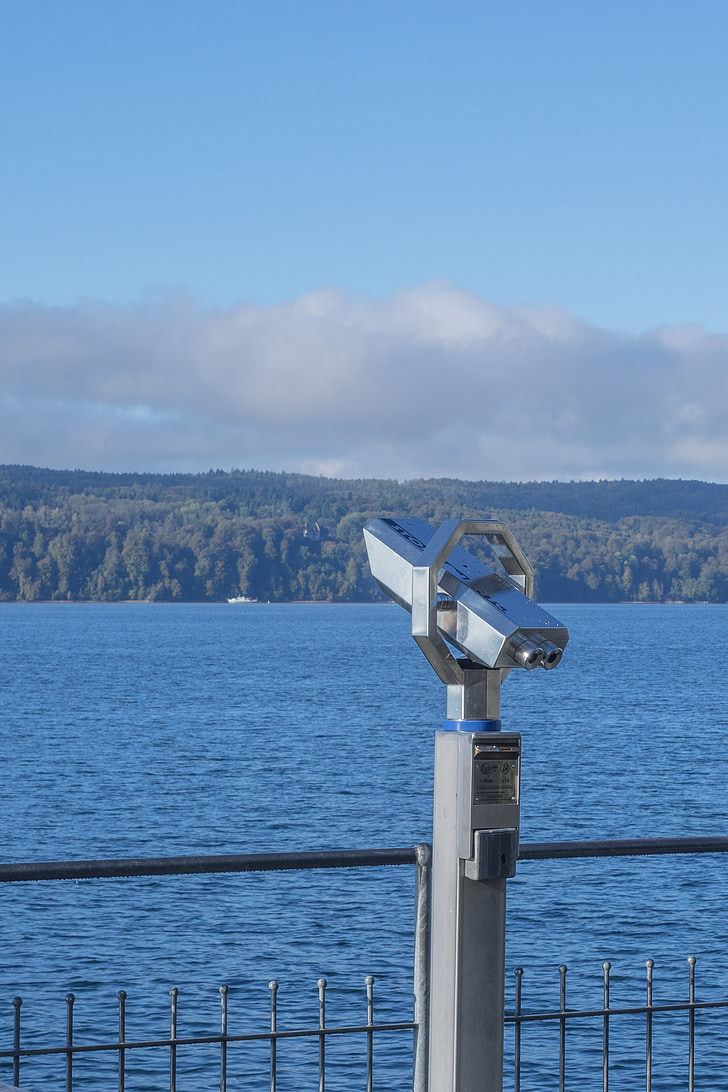 binoculars, lake constance, lake, view, telescope, distant, stainless steel
