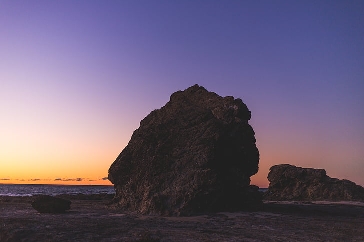 beach, dawn, dusk, nature, ocean, outdoors, rock