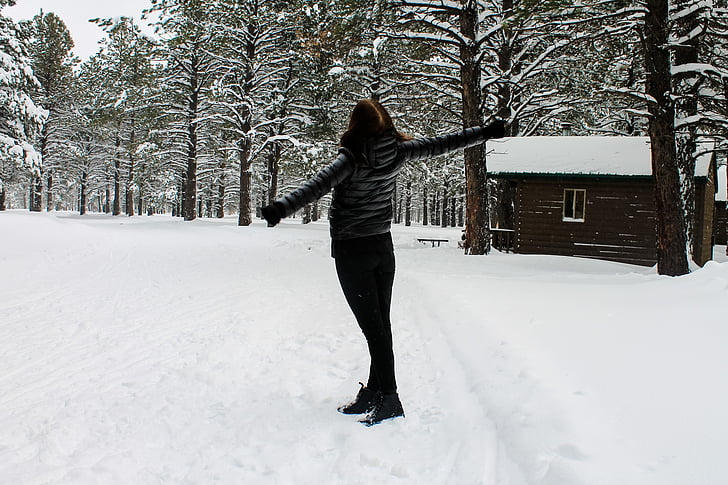 sneeuw, bos, meisje, winter, koude, Kerst, natuur