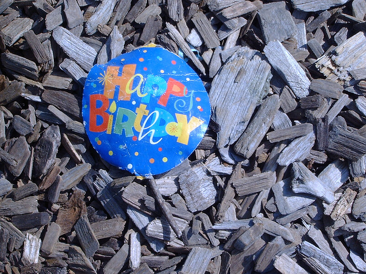 happy, birthday, decoration, wood chips, background, material, texture