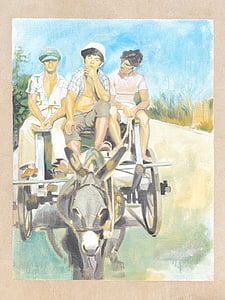 mural, Cerdeña, burro, carro, salida, Arrastre, sentarse