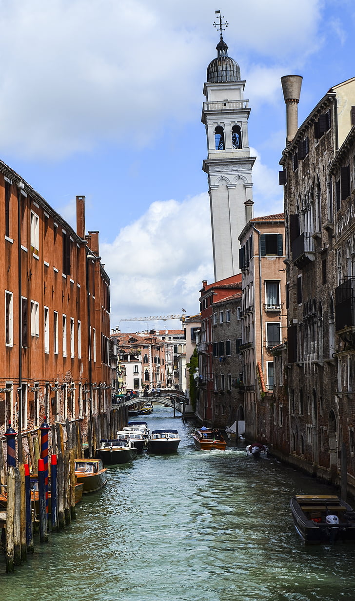 reka, kanal, domove, vode, čolni, ladje, Benetke