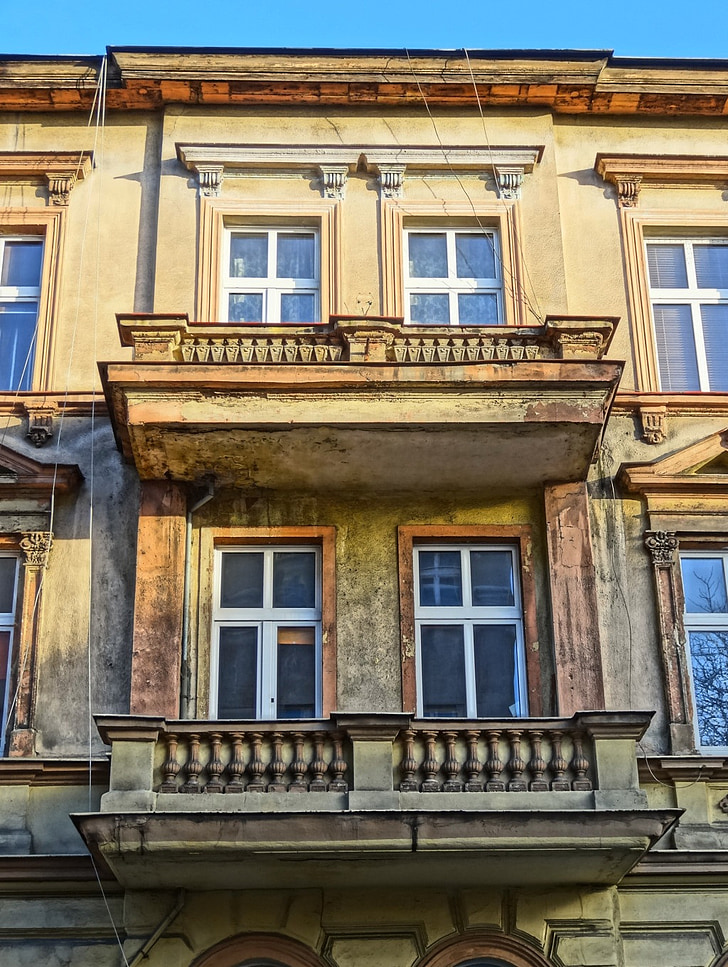 Bydgoszcz, varanda, Polônia, arquitetura, fachada, casa, parte dianteira
