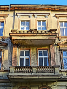 Bydgoszcz, balkong, Polen, arkitektur, fasad, hus, framsidan
