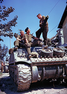 Panzer, soldats, guerre, Sherman, Vaucelles, machine de guerre, véhicule militaire