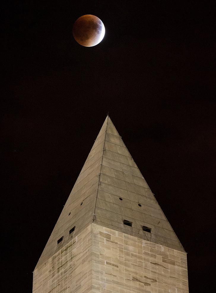 Washingtonův monument, orientační bod, supermoon, noční, úplněk, perigeum, Krvavý měsíc