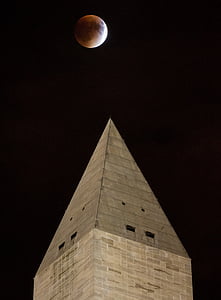 Vašingtono paminklas, orientyras, Mėnulio pilnatis, naktį, Pilnatis, perigee, kraujo mėnulis