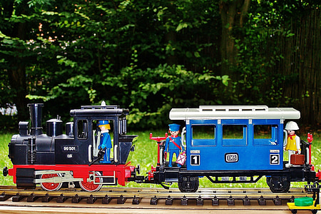 Playmobil, ferrocarril, Locomotora de vapor, turismes, joguines, nens