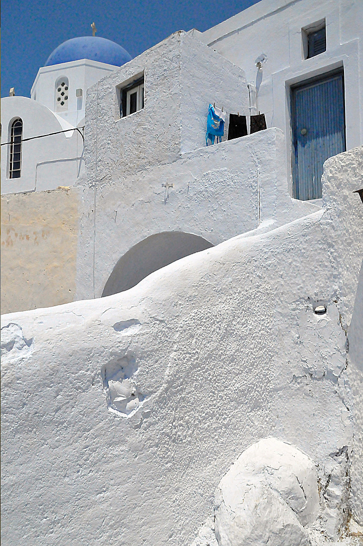 Santorini, Casa, azul, edificio, región, arquitectura, Grecia