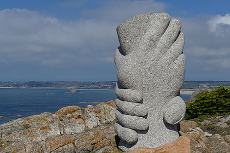 pobřeží, Památník, ruka, rukama, Atlantik, Jersey, Normanské ostrovy