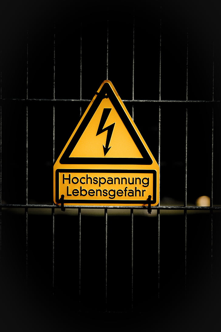 high voltage, danger of death, warning, current, yellow, voltage