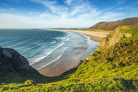 Beach, tengerpart, óceán, Wales, Anglia, Scenics, természet