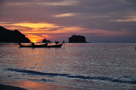 storia d'amore, Thailandia, Spiaggia di Nai yang, tramonto, Phuket, Sillhouette, paesaggio