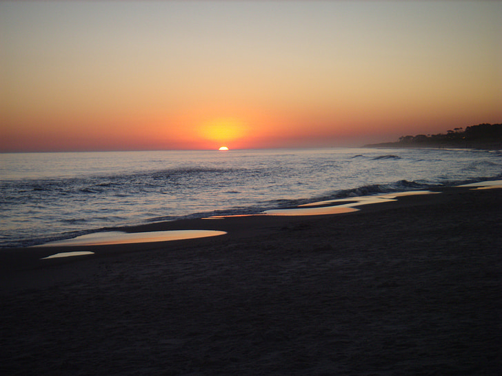 puesta de sol, Playa, Crepúsculo, luz de fondo, sol de la tarde, sol rojo
