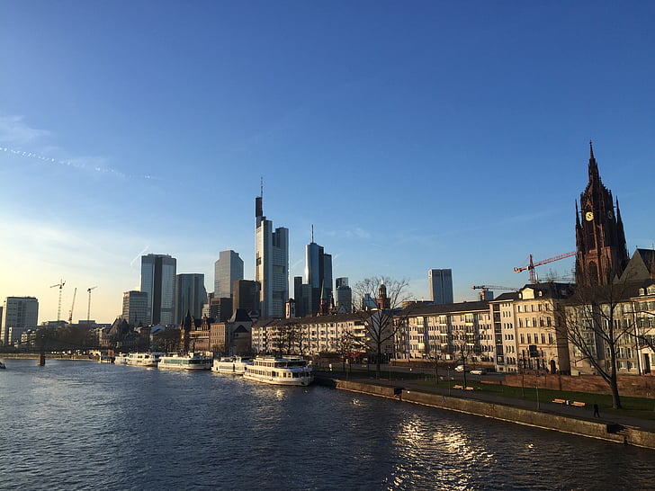 Frankfurt, Ana, nehir, manzarası, Frankfurt am main Almanya, Şehir Merkezi, Merkezi