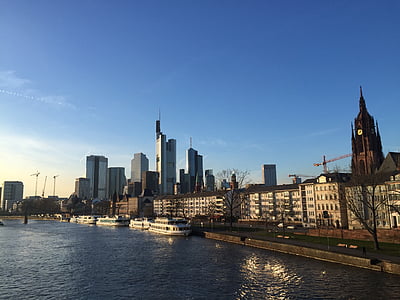 Frankfurt, viktigste, elven, skyline, Frankfurt am main Tyskland, sentrum, Center
