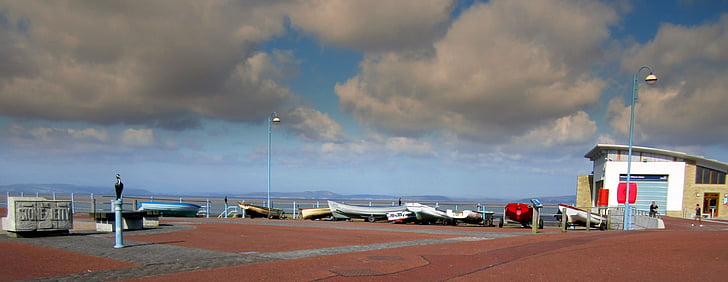 Blackpool, båtar, havet, Lancashire, kusten, England, Sky