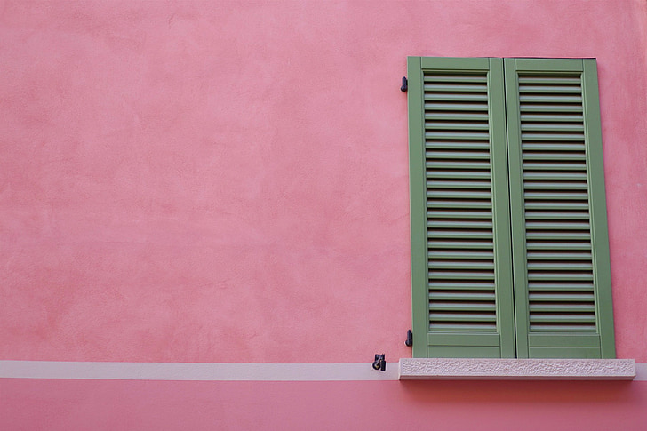 shutters, window, pink, wall, house, architecture, wall - Building Feature