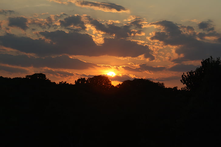 Západ slunce, silueta, stín, Horizont