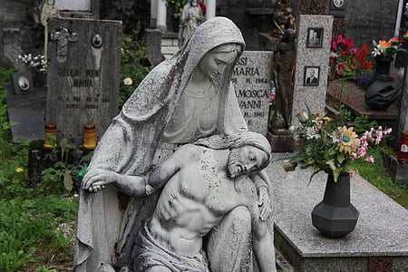 Itálie, hřbitov, socha, Ježíš, Maria
