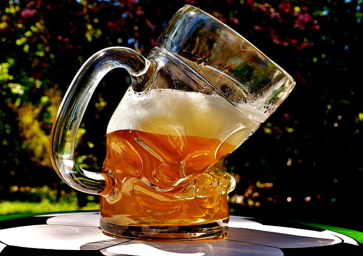 beer, beer glass, deformed, bent, funny, beer garden, light beer